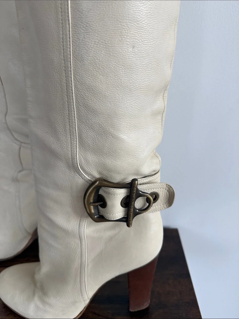 Gianmarco Lorenzi Cream Tall Leather Boots
